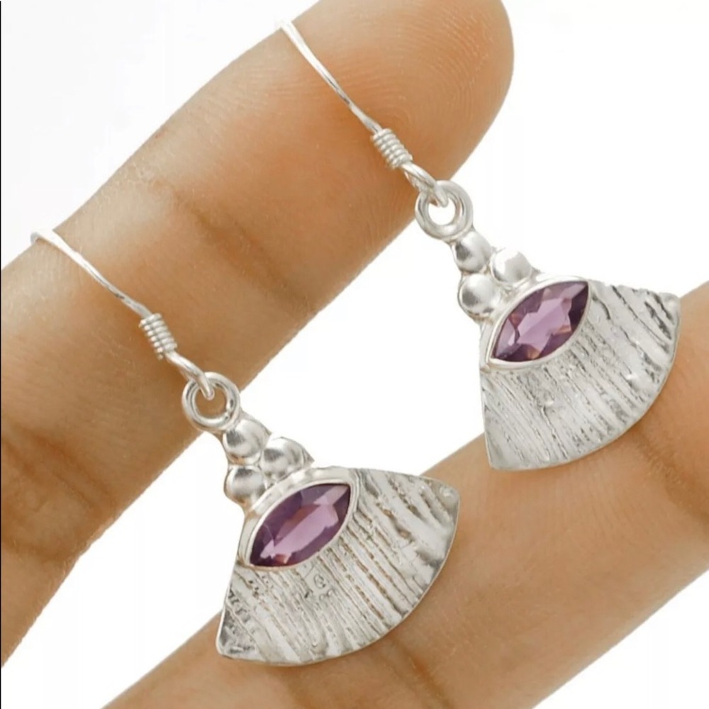 Natural Amethyst & .925 S/S Artisan Earrings